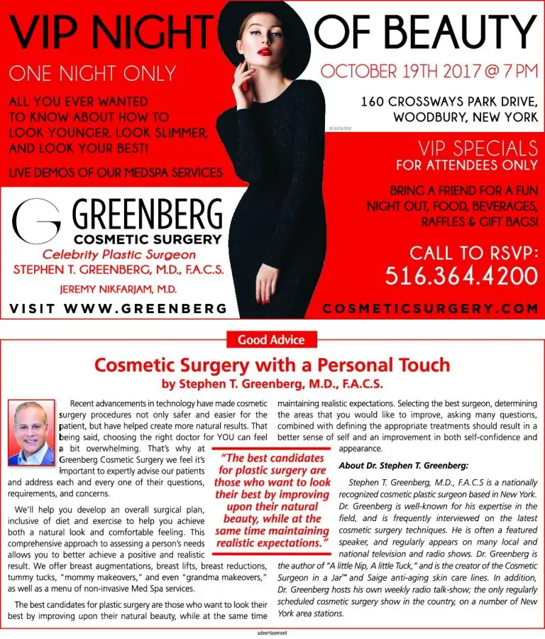 Cosmetic Surgery With A Personal Touch – Article By Stephen T. Greenberg, M.d., F.a.c.s.