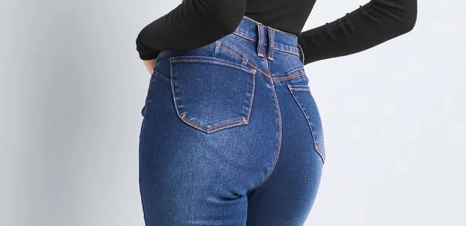 woman wearing tight blue jeans